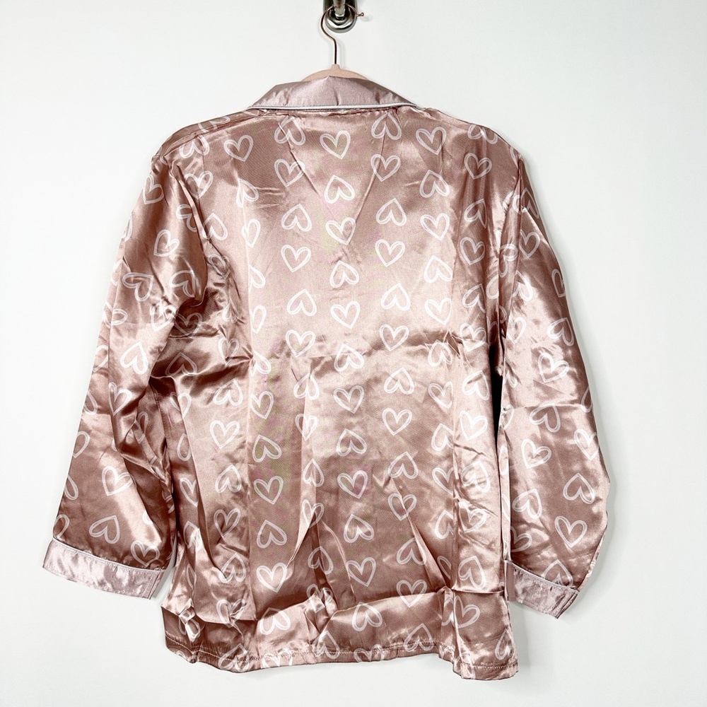 Silky Heart-Print Satin Pajama Set in Light Pink - Please Read Description - Picture 4 of 5